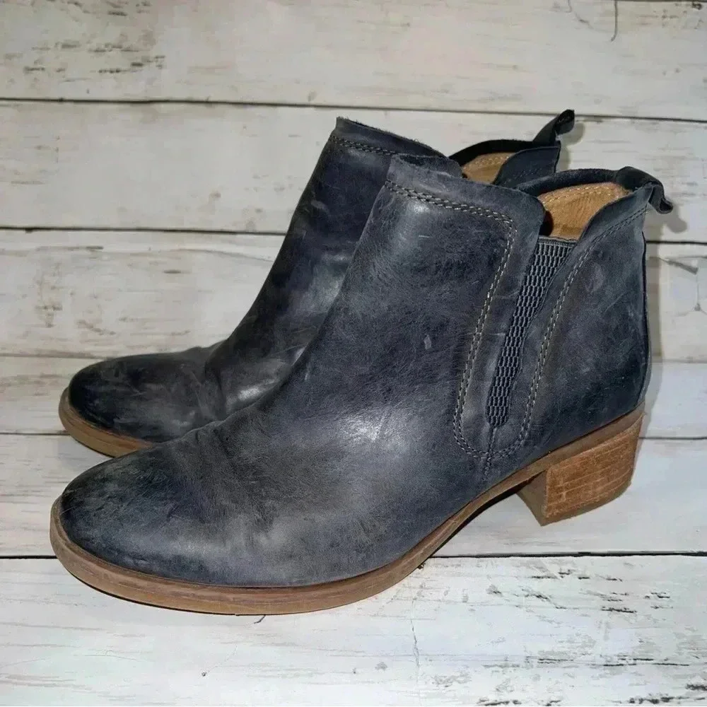 Korks Tea Ankle Booties chelsea heeled black leather women’s 8